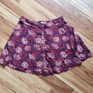 Hollister magenta large floral button mini circle skirt elastic waist Size Large